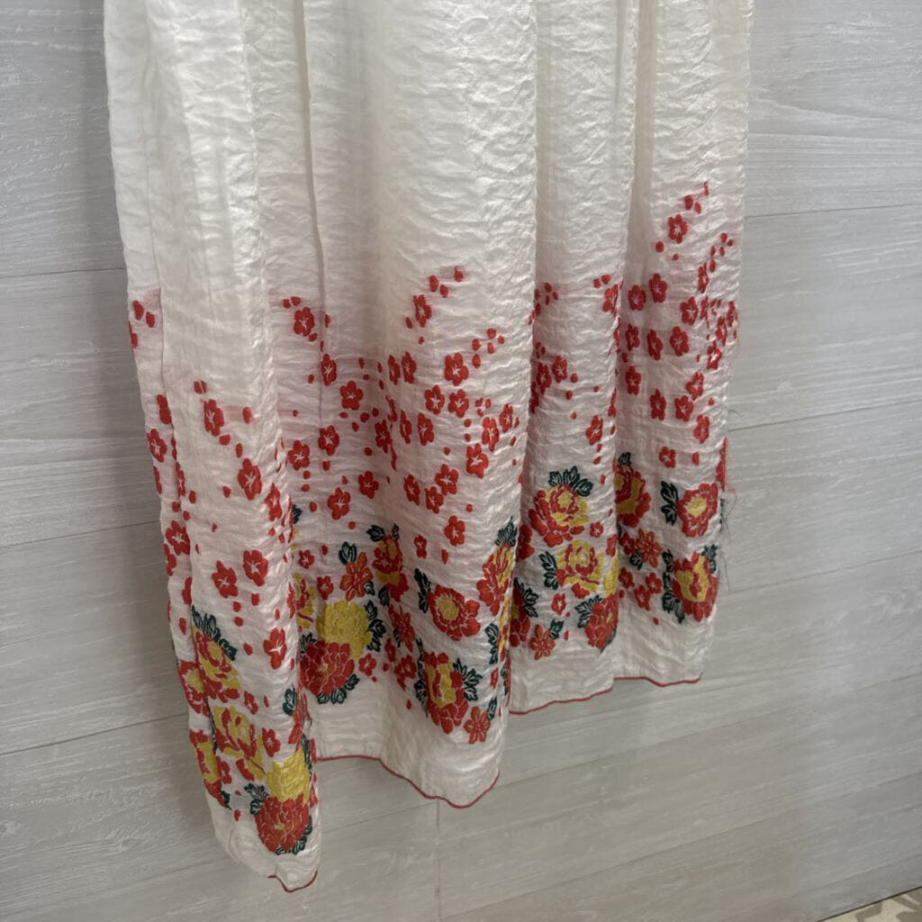 Max Edition White/ Coral Floral Hem Dress Small