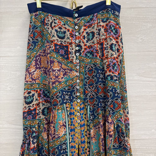 YASB Blue/ Multi Print Front Button Maxi Skirt 4