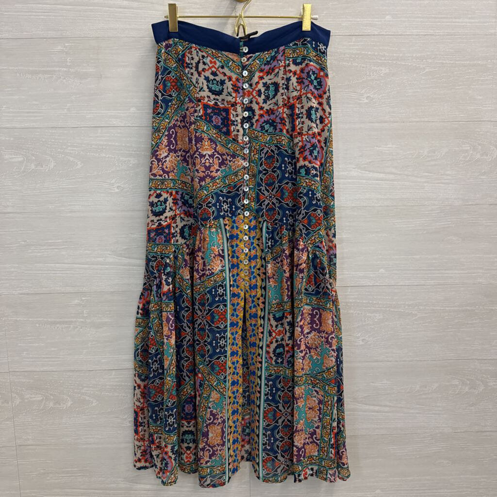 YASB Blue/ Multi Print Front Button Maxi Skirt 4