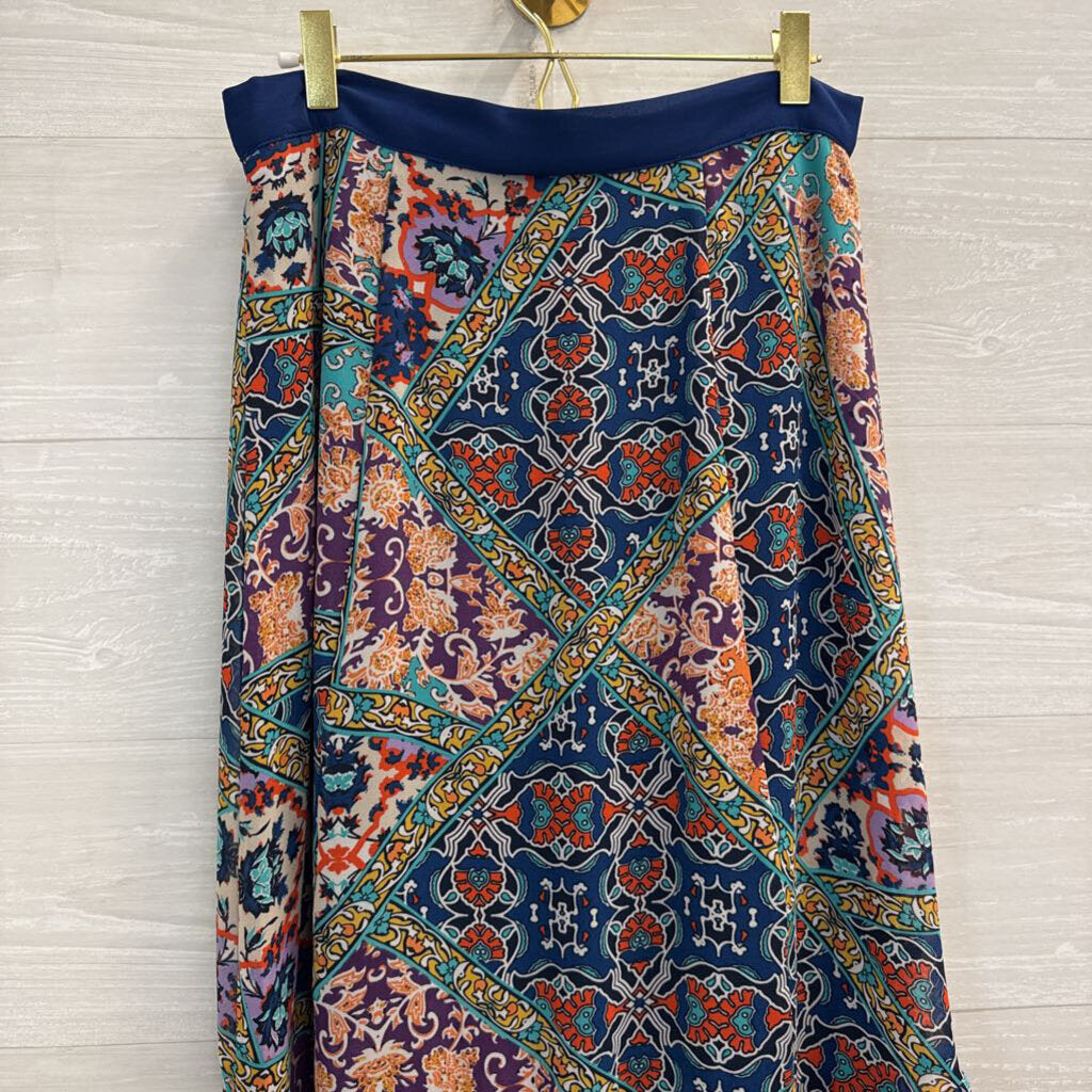 YASB Blue/ Multi Print Front Button Maxi Skirt 4