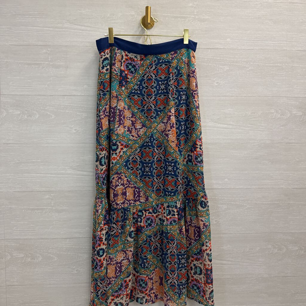 YASB Blue/ Multi Print Front Button Maxi Skirt 4