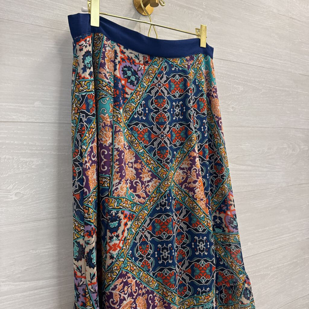 YASB Blue/ Multi Print Front Button Maxi Skirt 4