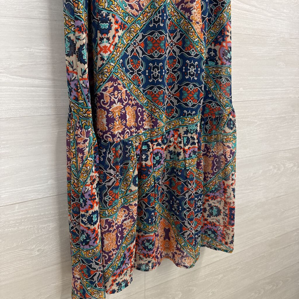 YASB Blue/ Multi Print Front Button Maxi Skirt 4