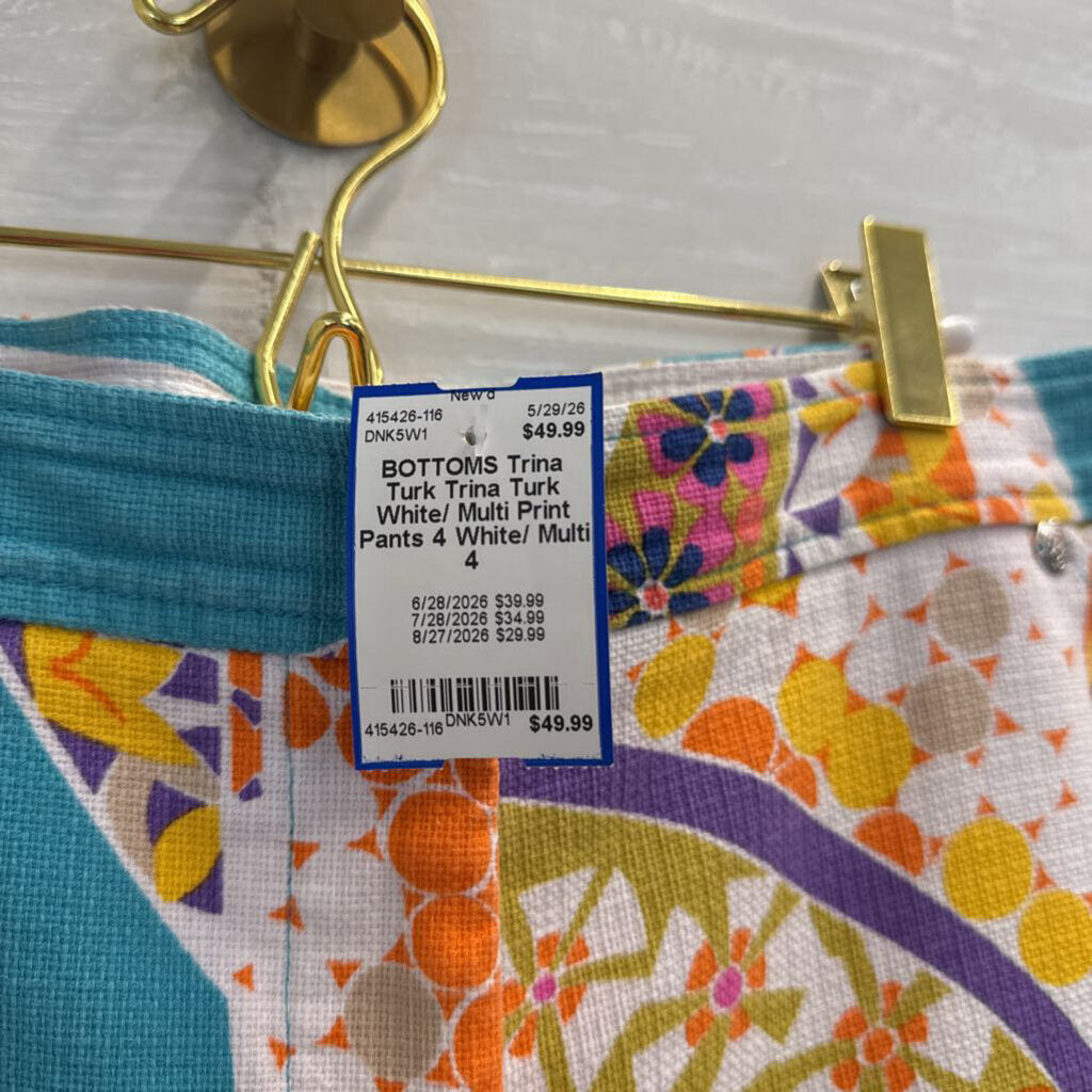 Trina Turk White/ Multi Print Pants 4