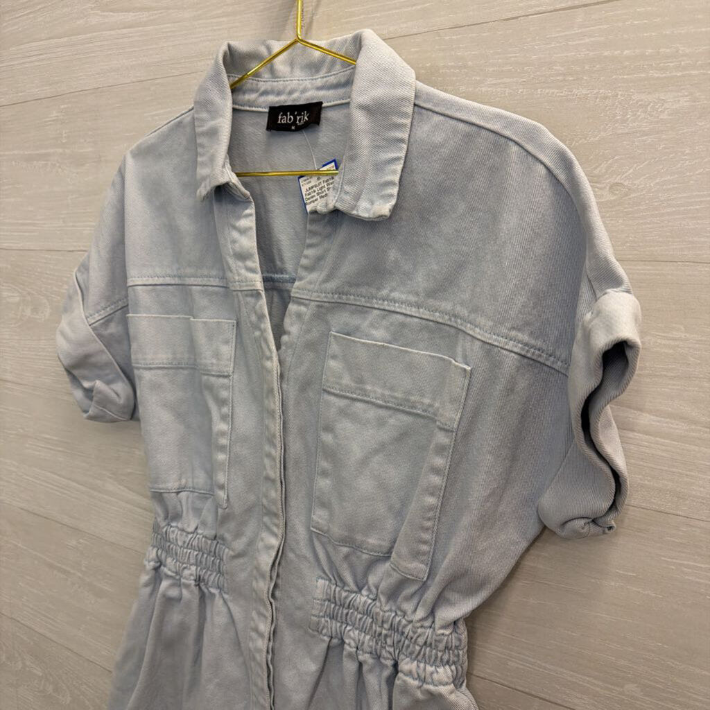 Fab'rik Light Wash Denim Short Sleeve Romper Medium