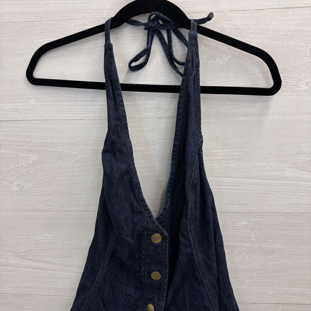 American Eagle Dark Wash Denim Halter Neck Open Back Top Large