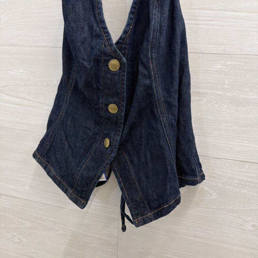 American Eagle Dark Wash Denim Halter Neck Open Back Top Large