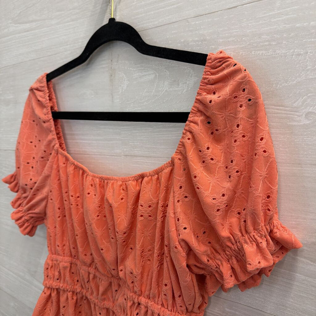 Altar'd State Orange Eyelet Cropped Short Puff Sleeve Top Large