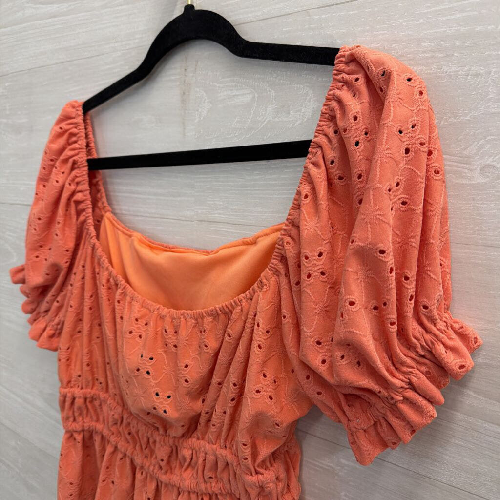 Altar'd State Orange Eyelet Cropped Short Puff Sleeve Top Large