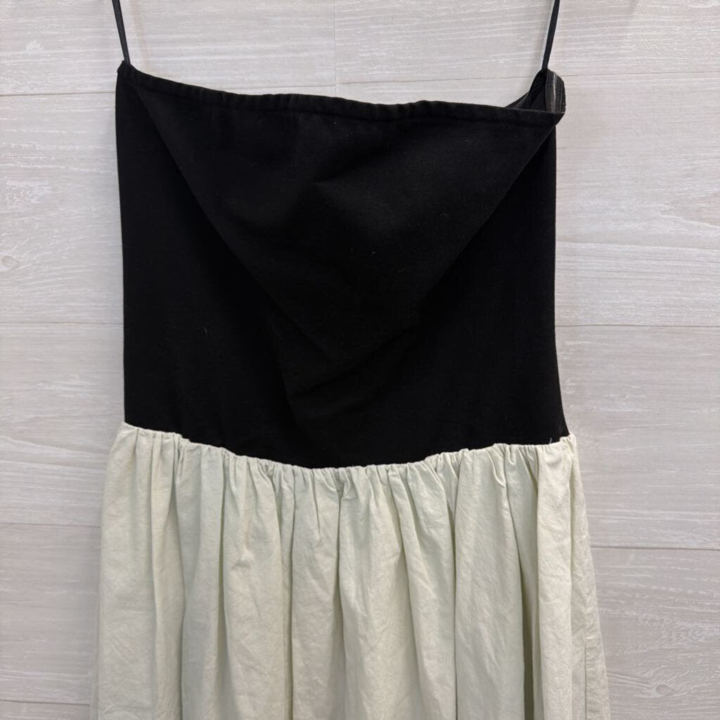 Paper Heart Black Strapless Top Beige Skirt Midi Dress Large