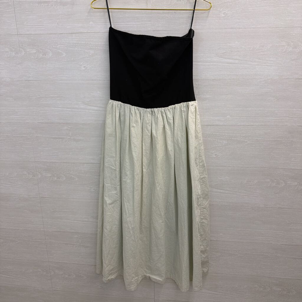 Paper Heart Black Strapless Top Beige Skirt Midi Dress Large