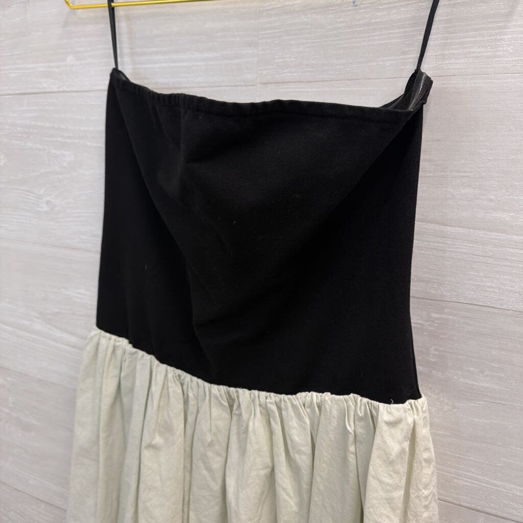 Paper Heart Black Strapless Top Beige Skirt Midi Dress Large