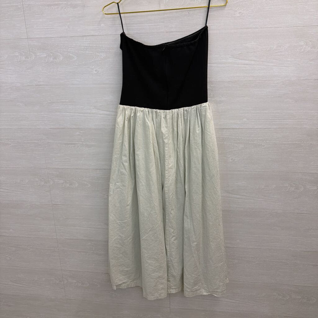 Paper Heart Black Strapless Top Beige Skirt Midi Dress Large