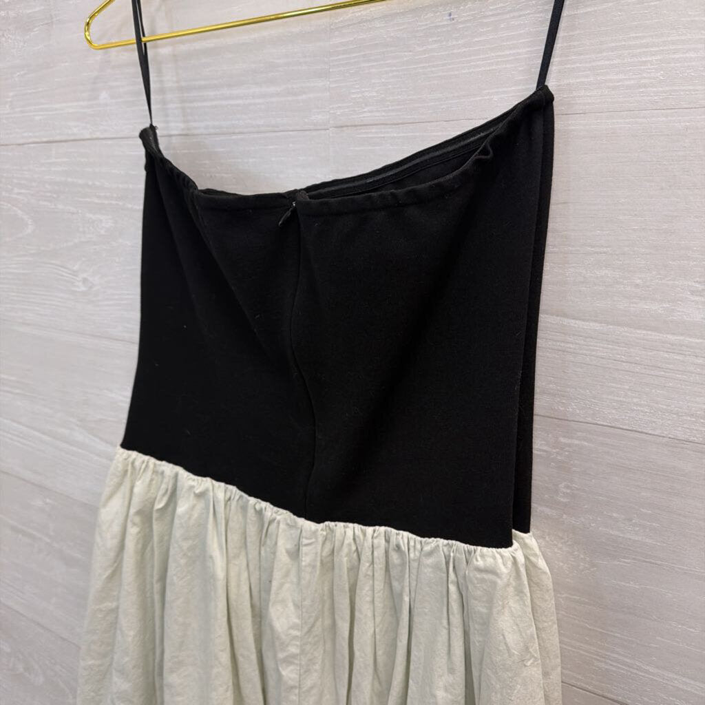 Paper Heart Black Strapless Top Beige Skirt Midi Dress Large