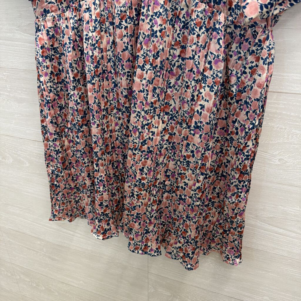 Lulus Pink/ Multi Foral Print Silky Short Sleeve Babydoll Dress Large