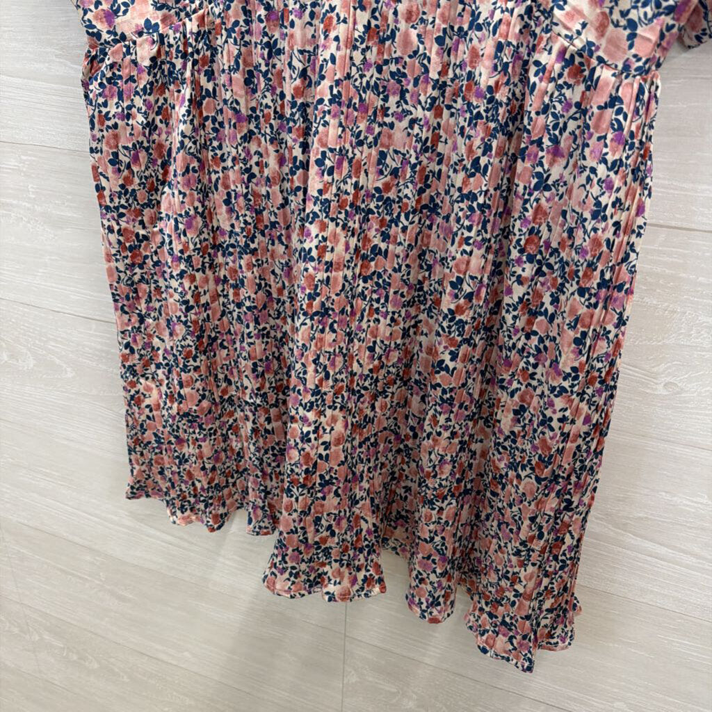 Lulus Pink/ Multi Foral Print Silky Short Sleeve Babydoll Dress Large