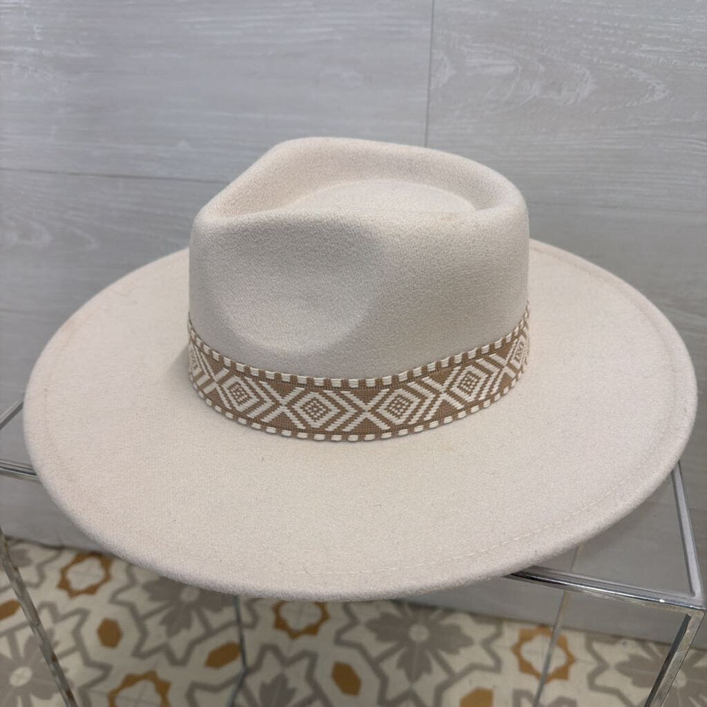 Beige Felt Wide Brim Hat