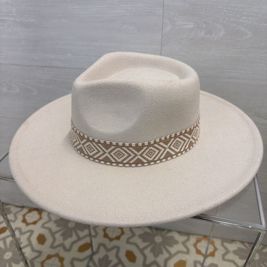 Beige Felt Wide Brim Hat