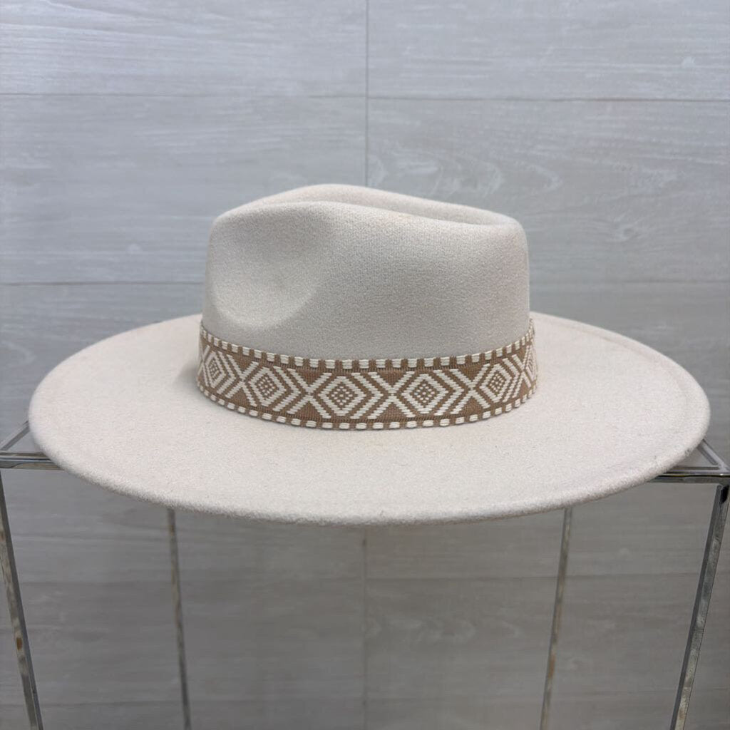 Beige Felt Wide Brim Hat