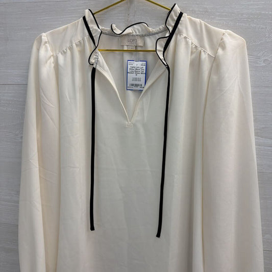 Loft White/ Black Trim Long Sleeve Top Medium