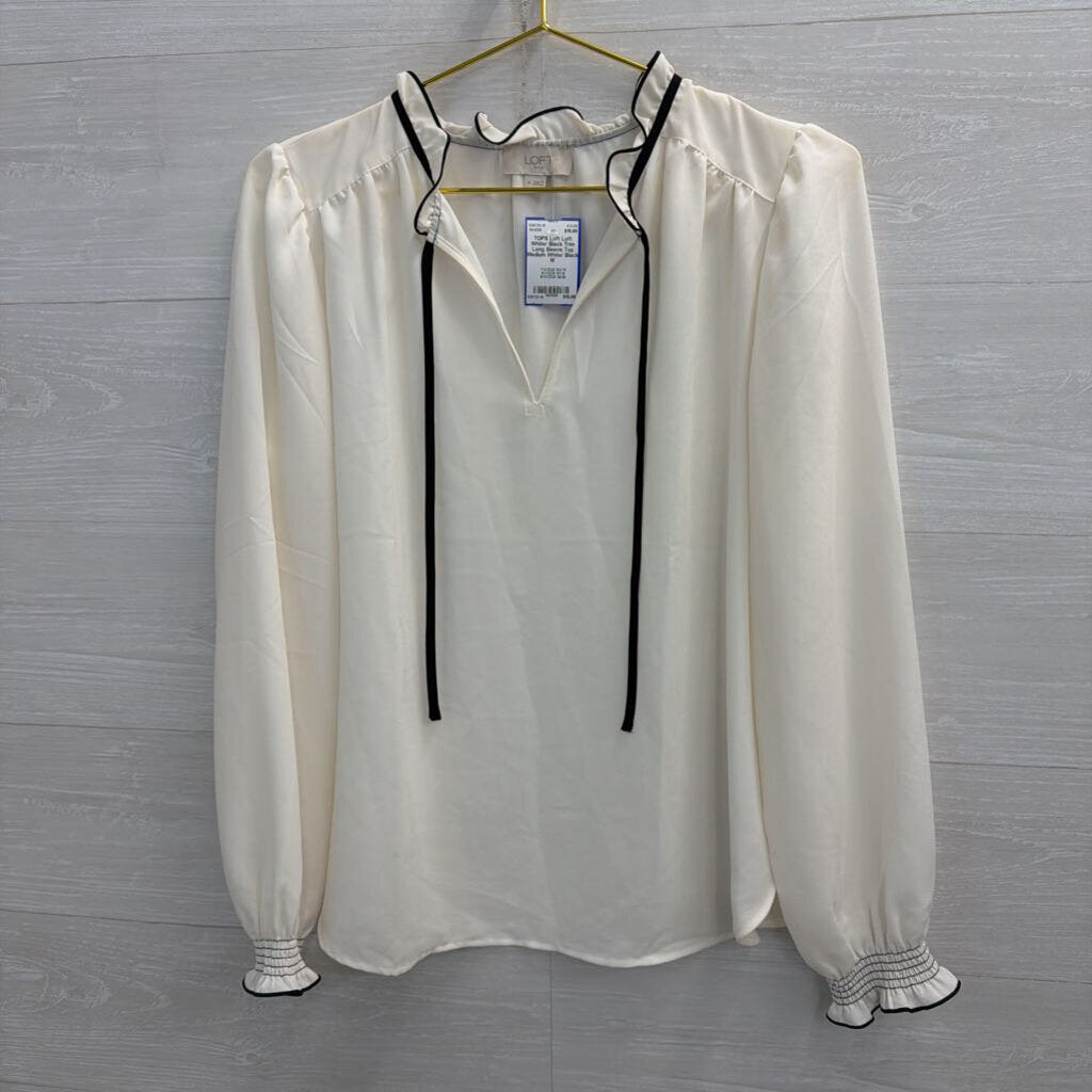 Loft White/ Black Trim Long Sleeve Top Medium