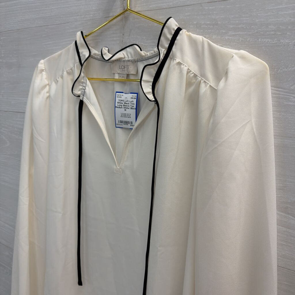 Loft White/ Black Trim Long Sleeve Top Medium