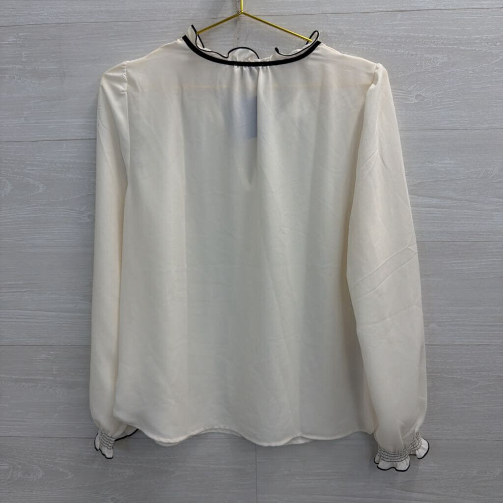 Loft White/ Black Trim Long Sleeve Top Medium