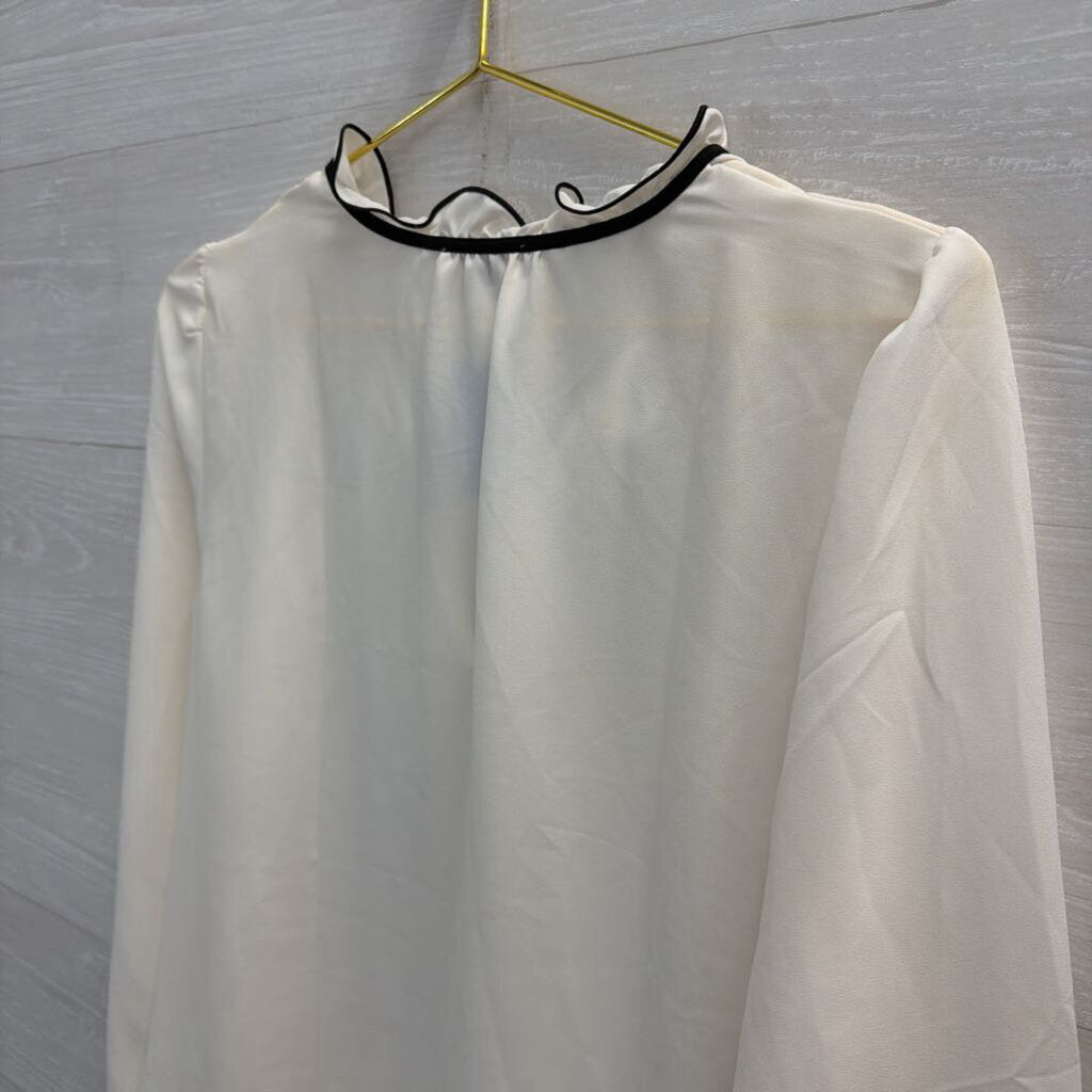 Loft White/ Black Trim Long Sleeve Top Medium