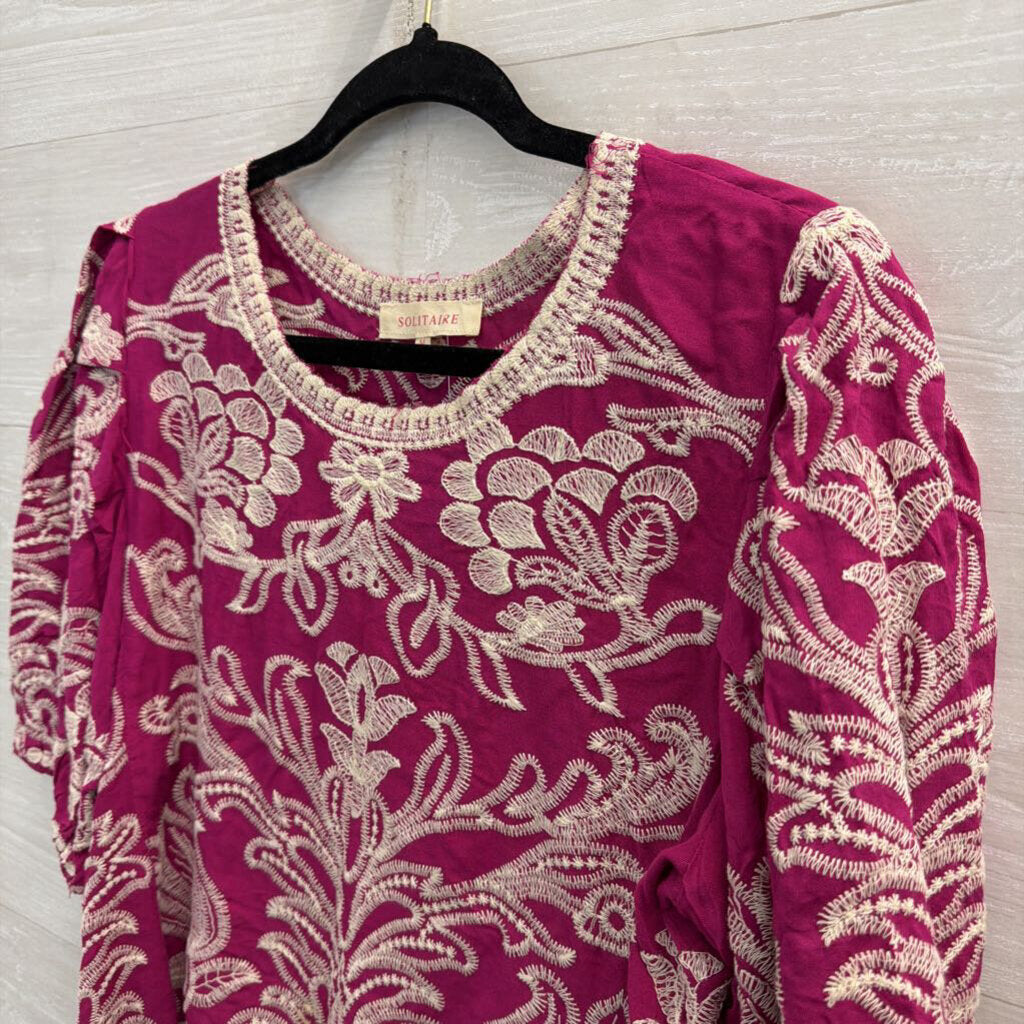 Solitaire Purple/ Cream Embroidered Print Boxy Top Medium