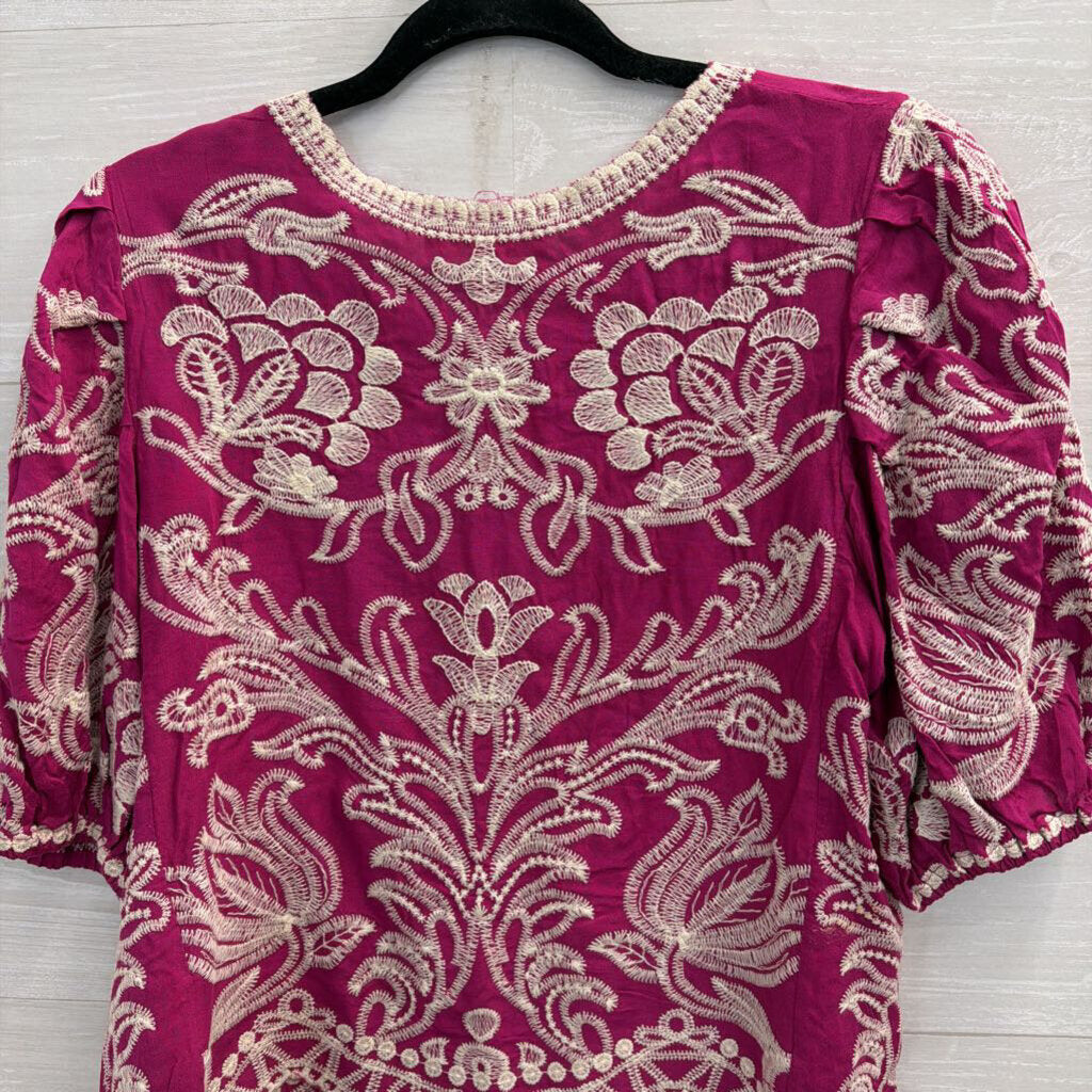 Solitaire Purple/ Cream Embroidered Print Boxy Top Medium