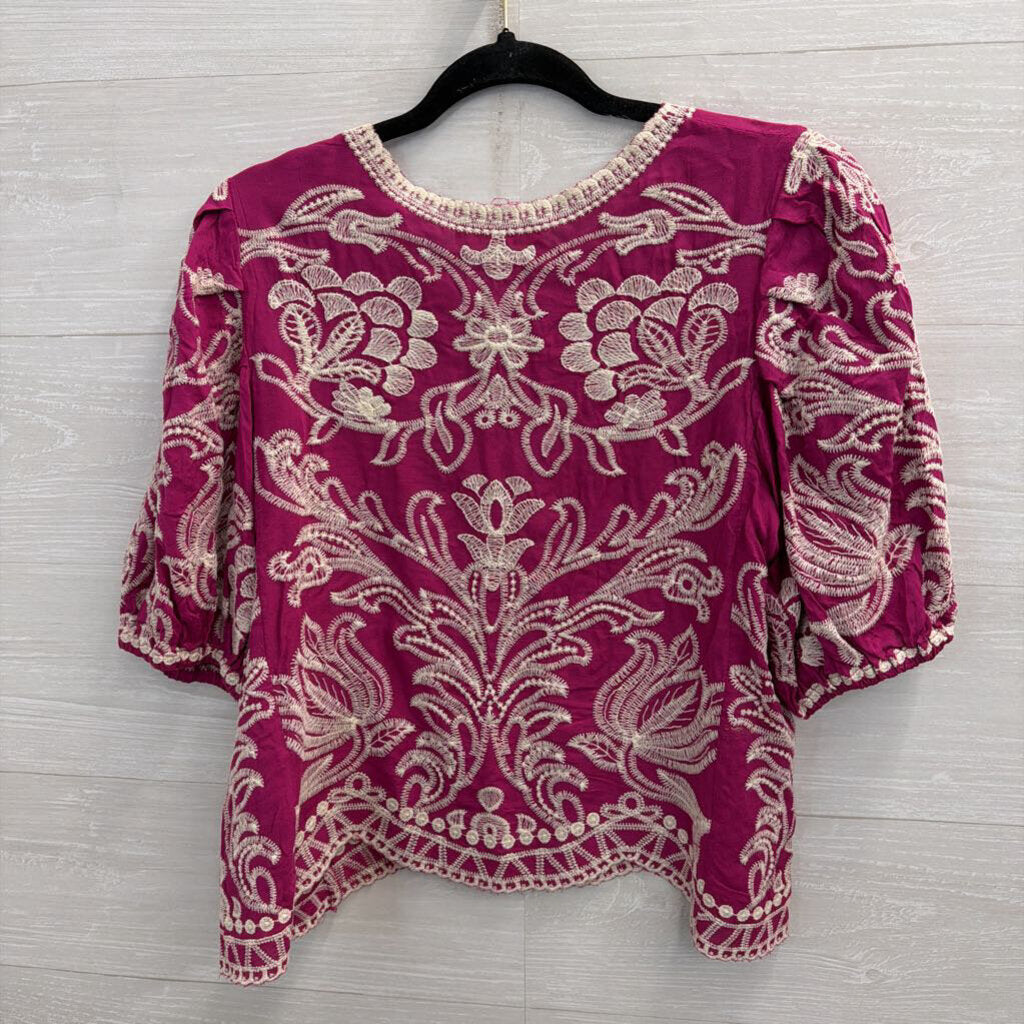 Solitaire Purple/ Cream Embroidered Print Boxy Top Medium
