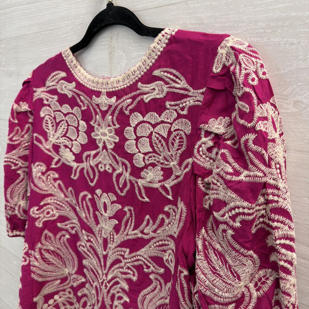 Solitaire Purple/ Cream Embroidered Print Boxy Top Medium