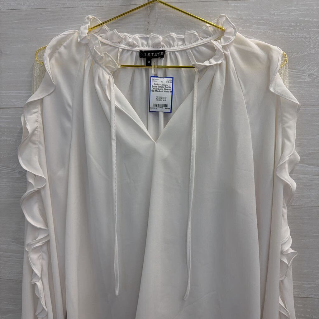 1 State White Ruffle Detail Long Sleeve Top Medium