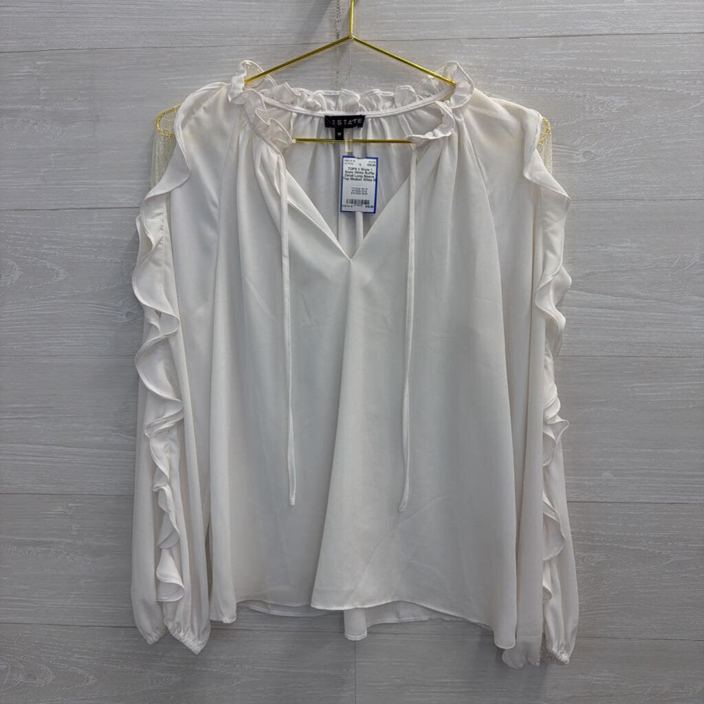 1 State White Ruffle Detail Long Sleeve Top Medium