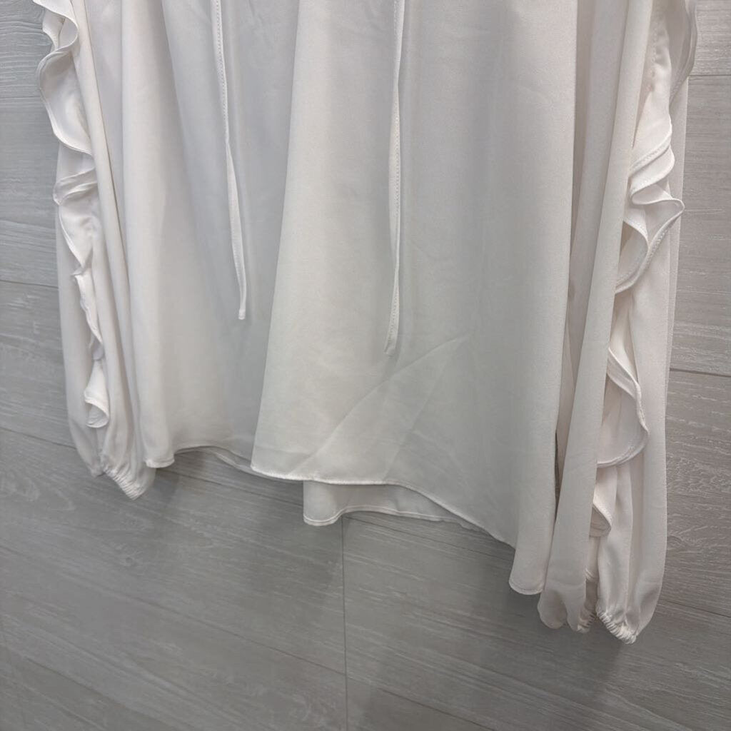 1 State White Ruffle Detail Long Sleeve Top Medium