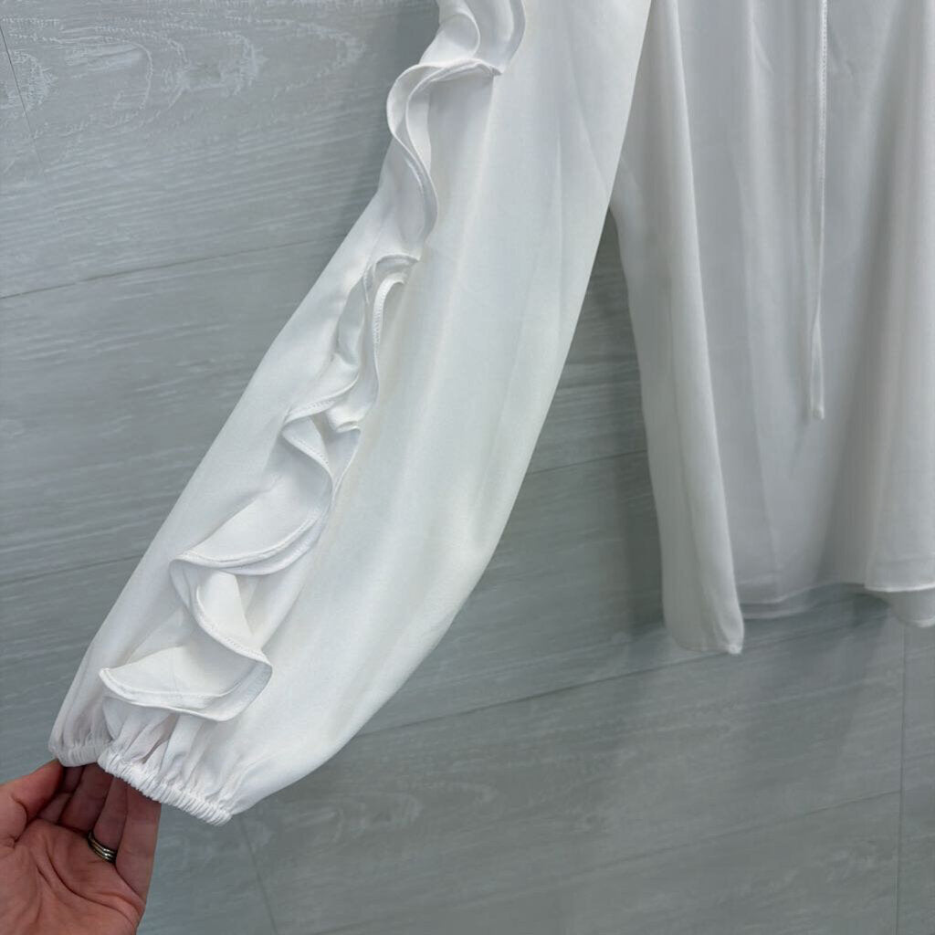 1 State White Ruffle Detail Long Sleeve Top Medium