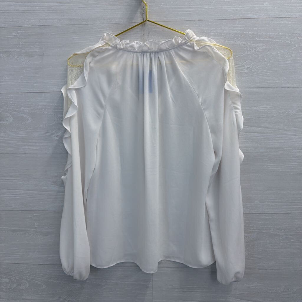 1 State White Ruffle Detail Long Sleeve Top Medium