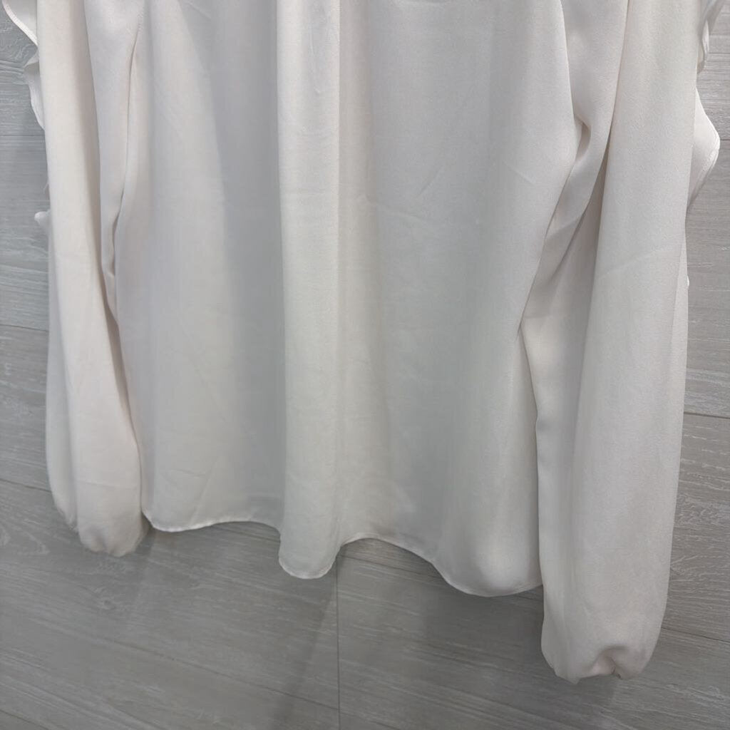1 State White Ruffle Detail Long Sleeve Top Medium
