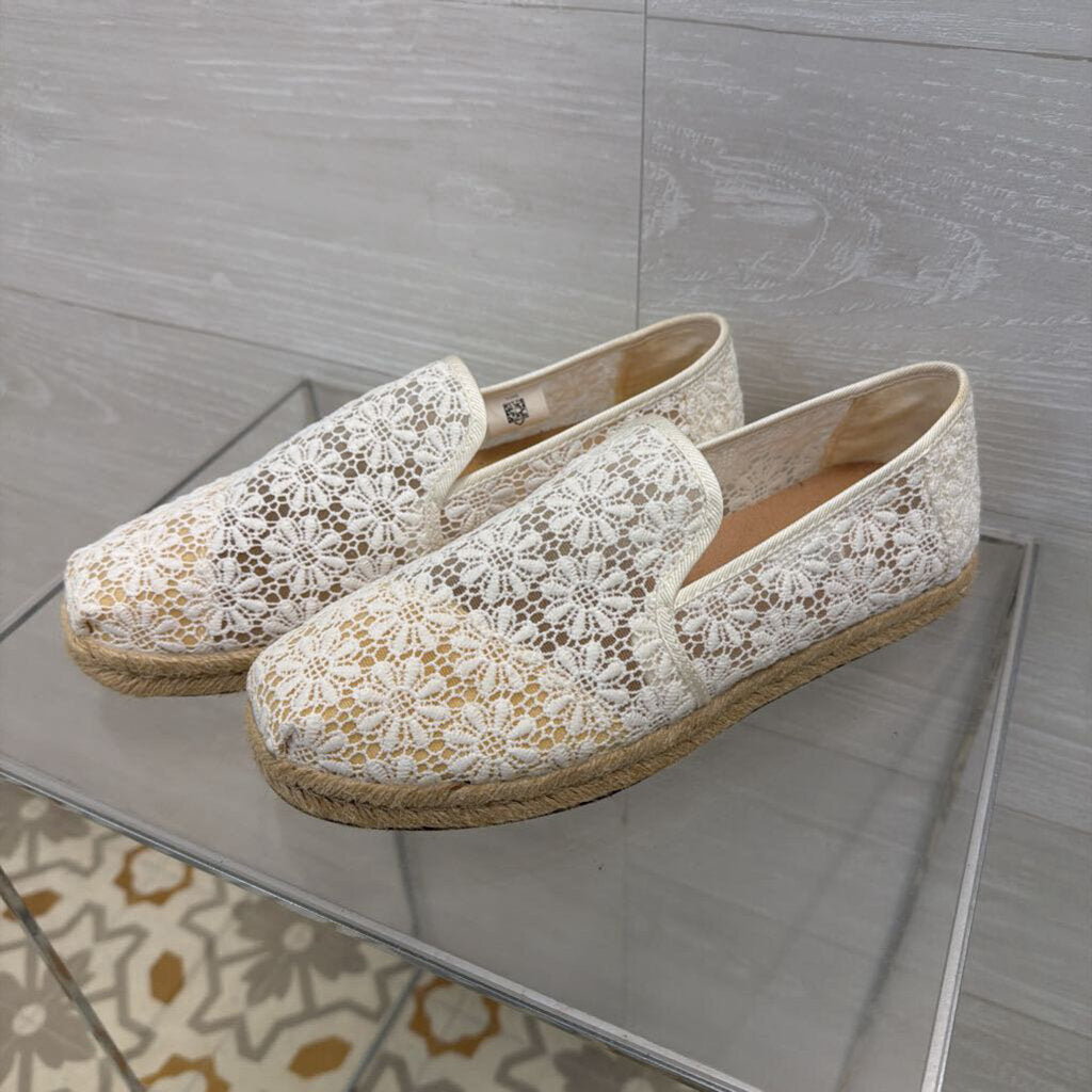 Toms White Floral Lace Alpargata Rope Loafers 8.5