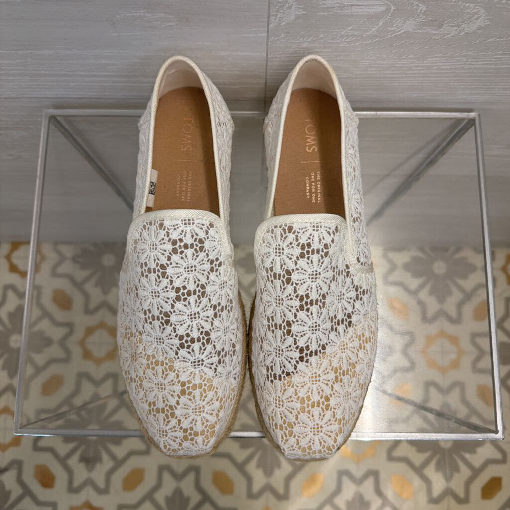 Toms White Floral Lace Alpargata Rope Loafers 8.5
