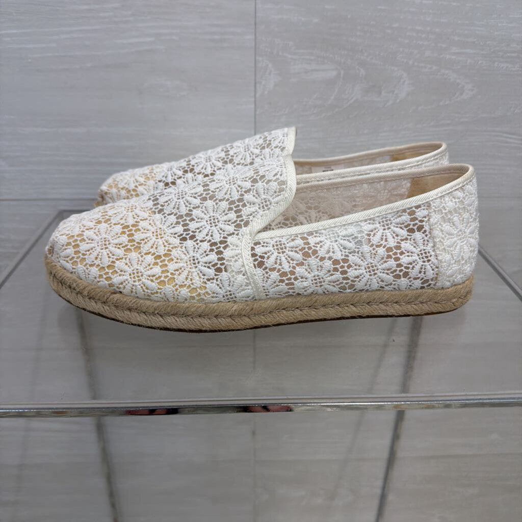 Toms White Floral Lace Alpargata Rope Loafers 8.5