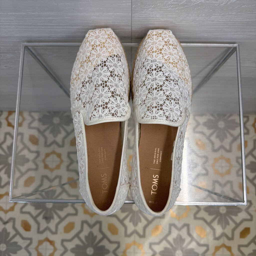 Toms White Floral Lace Alpargata Rope Loafers 8.5