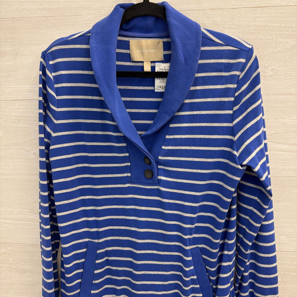 Banana Republic Blue/ White Striped Long Sleeve Pullover Top Large