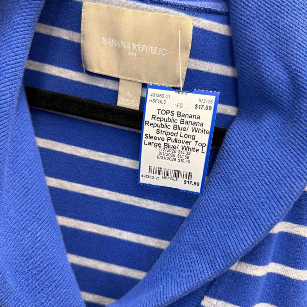 Banana Republic Blue/ White Striped Long Sleeve Pullover Top Large