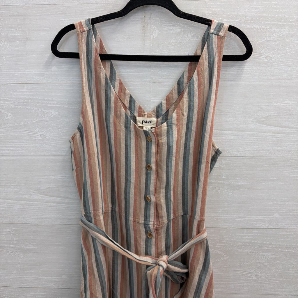 Pact Beige/ Multi Striped Button Front Midi Dress Large