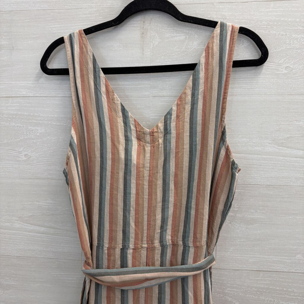 Pact Beige/ Multi Striped Button Front Midi Dress Large