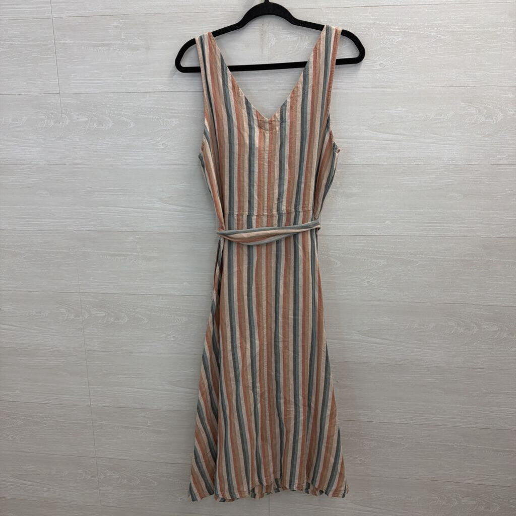 Pact Beige/ Multi Striped Button Front Midi Dress Large