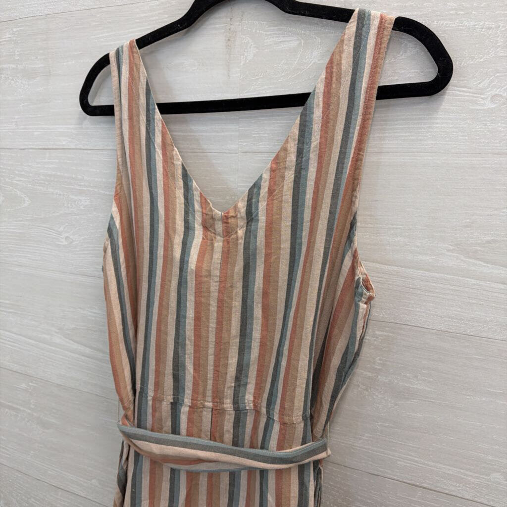 Pact Beige/ Multi Striped Button Front Midi Dress Large