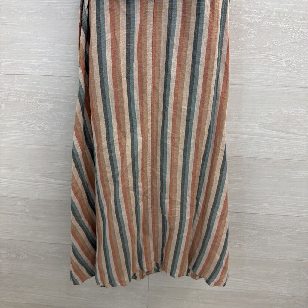 Pact Beige/ Multi Striped Button Front Midi Dress Large
