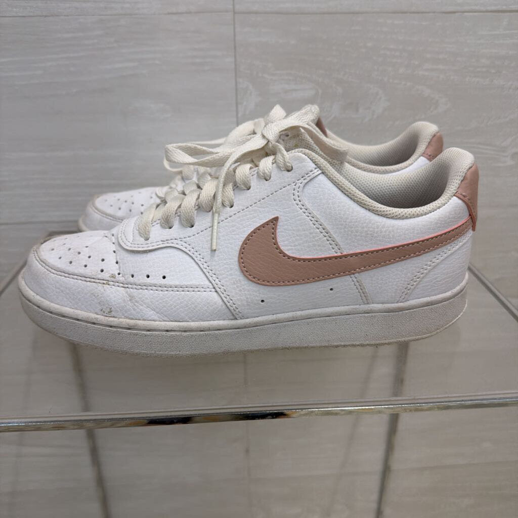 Nike White/ Pink Court Vision Low Sneakers 9